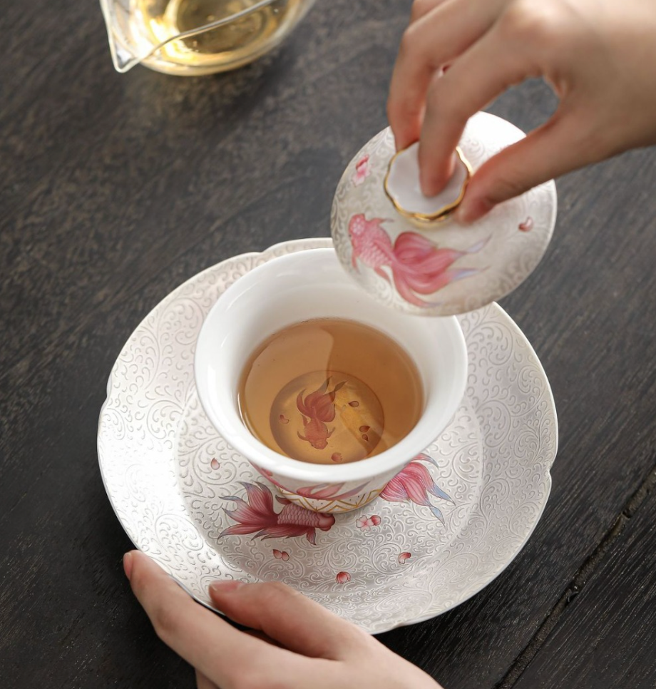 Fish Sliver Flowers Gaiwan - Perfect for Gaiwan Tea Sets - HeritEdge|Cultural Craft Gifts Boutique