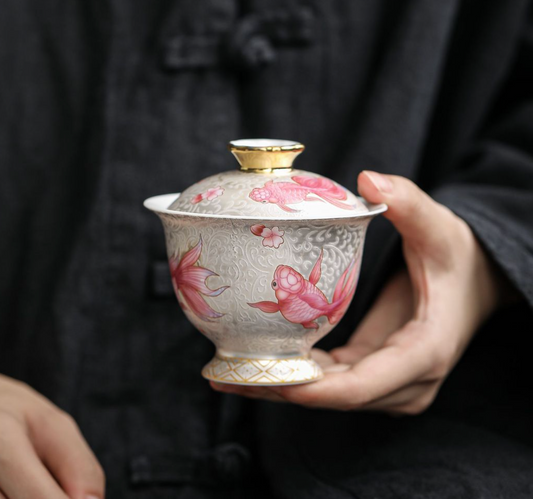 Fish Sliver Flowers Gaiwan - Perfect for Gaiwan Tea Sets - HeritEdge｜Cultural Craft Gifts Boutique