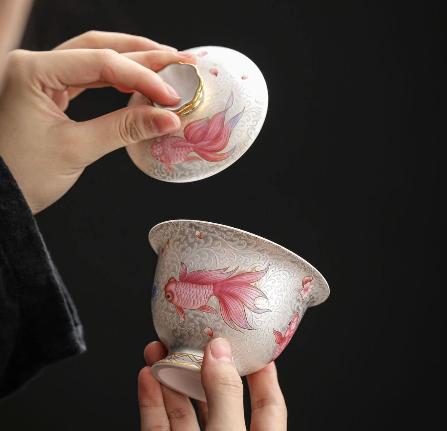 Fish Sliver Flowers Gaiwan - Perfect for Gaiwan Tea Sets - HeritEdge｜Cultural Craft Gifts Boutique