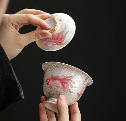 Fish Sliver Flowers Gaiwan - Perfect for Gaiwan Tea Sets - HeritEdge｜Cultural Craft Gifts Boutique